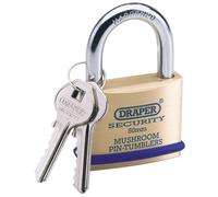 Draper 50mm Ottone Massiccio Lucchetto 2 Chiave Fungo Pin Bicchieri Temprato
