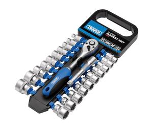 Draper DD22AM/PR quadrangolare, presa per mm/AF e cricchetto, blu, 3/20,3 cm, set di 22 pezzi