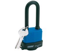 Draper 64177 - Lucchetto in acciaio laminato resistente alle intemperie, 45 mm, con arco extra lungo e 2 chiavi, colore: Blu