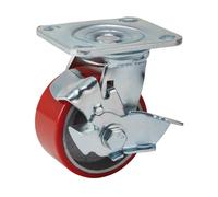 Draper Poliuretano Ruota con Freno Girevole Piastra Fissaggio 100mm Resistente