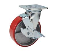 Draper Poliuretano Ruota con Freno Girevole Piastra Fissaggio 160mm Resistente