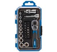Draper Set di chiavi a bussola metriche a cricchetto da 27 pezzi, 1/4 di pollice con attacco quadro a cricchetto e bussole a percussione, utensili manuali per officina meccanica, 04778