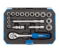Draper Set di chiavi a bussola metriche da 18 pezzi, con cricchetto e custodia, attacco quadrato da 3/8", kit fai da te professionale e auto