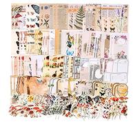 Draupnir 200 Pezzi Adesivi Decorativi Scrapbooking, 120 Vintage Piante da Fiore Craft Paper e 80 Washi Stickers per fai-da-te Bullet Journal Accessori Diario Album Calendario - Nature