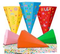 Draupnir 6 Pezzi Sacchetto per la Scuola per Fratelli, 25cm Scatola School Cone Piccolo, Sacchi di Zucchero Pieghevoli, Coni Scolastici Inizio Scuola con Adesivi per Ragazze e Ragazzi