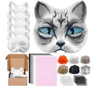 Draupnir 6 Pezzi Therian Gatto Maschere, DIY Carta Maschera Bianca con 6 Pelliccia, 6 Feltro Adesivo e 12 Rete Gli Occhi, Maschere Gatto Dipingere per Cosplay Feste Maschera Carnevale Halloween