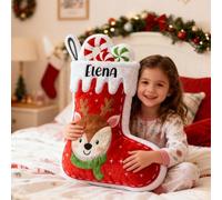 Drawelry Cuscino 3D Personalizzato con Nome, Dimensioni a Scelta, Regalo per Ogni Occasione, Decorazione per la casa (Cuscini personalizzati a forma di calza con renna)