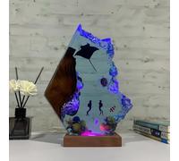 Drawelry Lampada creativa in resina epossidica multicolore in legno con onde dell'oceano, lampada da notte a LED artigianale a forma di onda per immersioni in grotta di profondo mare, decorazione per