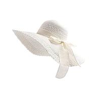 Drawihi Cappello da sole da donna, estivo, con protezione UV, con bordo largo e bordo largo, 56-58 cm, bianco,