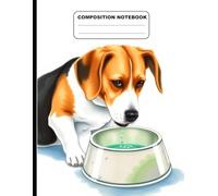 Drawing Of A Beagle Drinking From A Water Bowl Ruled Composition NoteBook: Glossy Paperback Notebook: 120 Pages Size 8.5 Inches By 11 Inches