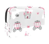 Drawn Castles Carriage Pink Crown Cosmetic Bag per donne, beauty case da viaggio grande in PVC pratico organizer con cerniera, Multi, 18.5x7.5x13cm/7.3x3x5.1in, Beauty case