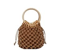 drburpily Borse di paglia per le vacanze in spiaggia, borse di paglia cotone e legno, versatili alla moda, adatte come regali compleanno, accompagnamento, marrone, +borsa interna