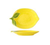 drburpily Design del supporto in ceramica, cucchiaio decorato con foglie, lavabile in lavastoviglie, ceramica per cucchiaini e portasapone da cucina, Piatto al limone