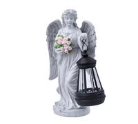 drburpily Luce da guardiano per cimitero, statua solare da giardino con angelo, lanterna floreale, prato per giardinaggio nel cimitero, decorazione per esterni