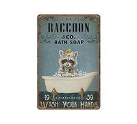 Dreacoss Raccoon & Co. - Targa in latta per bagno con sapone da bagno, in stile retrò, con scritta "Wash Your Hands", 20 x 30 cm