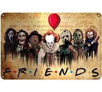Dreacoss Targa in metallo retrò con scritta Friends Horror e personaggi horror, film horror, per Halloween, decorazione della casa, in alluminio, per musica bar, club, arte rupestre, vintage, 7,87