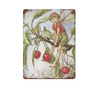 Dreacoss Targa in metallo retrò in alluminio con scritta in inglese "The Cherry Tree Fairy Flower Fairies Vintage", decorazione da parete per la cameretta dei bambini, decorazione rustica da parete