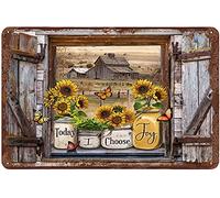 Dreacoss Targa vintage in latta con girasole in barattolo di vetro, scritta "Today I Choose Joy" (lingua italiana non garantita)