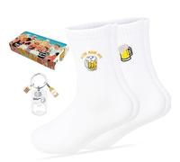 Dreaku 2 calzini da birra con portachiavi per birra, calzini da tennis da uomo, calzini da birra, calzini divertenti, regalo originale per uomini Oktoberfest, festa del papà, Natale, compleanno