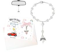 Dreaku Ciondolo a forma di angelo custode per specchio, rosario, portafortuna, accessorio per interni dell'auto, ciondolo per auto da donna, regalo per patente di guida e auto nuova, Taglia unica