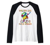 Dream Big Build Bigger Funny Blocks Bricks Master Builder Maglia con Maniche Raglan