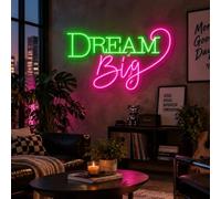 Dream Big - Targa al neon personalizzabile, dimmerabile, a forma di cuore, decorazione da parete, negozio di fiori, bar, caffetteria, camera da letto, regalo per ragazze