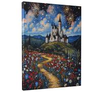 Dream Castle Canvas Wall Art, stampe multicolore di paesaggi fiabeschi, decorazione romantica da parete per la casa, tela avvolta per celebrazioni, 30,5 x 40,6 cm