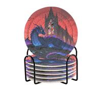 Dream Castle Dragon - Set di 6 sottobicchieri in cotone con supporto, per tavolo, casa, bar