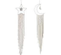 Dream Catchers, 2 pezzi Moon Star Dream Catcher Decor con leggero, parete macrame da 39 pollici appeso a frangia, decorazioni per la stanza Boho per ragazze a casa