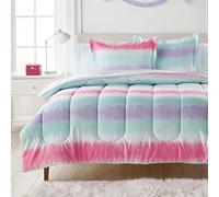 dream FACTORY Biancheria da letto in microfibra super morbida, facile da lavare, in poliestere, a righe multicolor viola, per letto matrimoniale