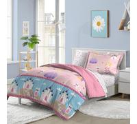 dream FACTORY Kids Set letto completo 7 pezzi, facile da lavare, copripiumino in microfibra super morbida, completo rosa, piccola principessa