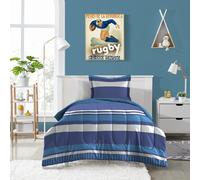 dream FACTORY Kids Set letto completo 7 pezzi in microfibra super morbida e facile da lavare, completo letto a righe blu rugby 2D872702BL