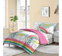 dream FACTORY Kids - Set letto completo da 5 pezzi, in microfibra super morbida e facile da lavare, per letto singolo, colore: verde acqua, arcob