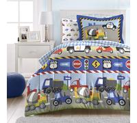 Dream Factory - Set di biancheria da letto per bambini, 5 pezzi, con copripiumino e lenzuola, modello Twin, blu, rosso e multicolore