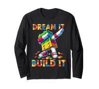 Dream It Build It Funny Blocks Bricks Toy Master Builder Maglia a Manica