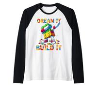 Dream It Build It Funny Blocks Bricks Toy Master Builder Maglia con Maniche Raglan