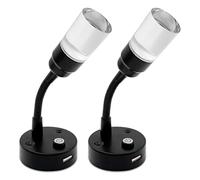 Dream Lighting 2X Lampada da Lettura LED 12v per Camper con USB Illuminazione LED Interno per Caravan Barca Luce Calda 2W Faretti LED Nero con Paralume in Acrilico