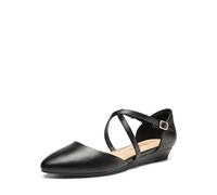 DREAM PAIRS Ballerine con Punta Scarpe Basse con Tacco Basso e Cinturino alla Caviglia da Donna Scarpe Slip-On Eleganti per Lavoro Ufficio,Size 38.5,Nero-Pu,SDFA2402W