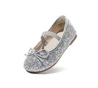 DREAM PAIRS Bambini Ballerine Ragazze Scintillanti e Confortevoli Scarpe Piatte per Ragazze Infilare Ballerina Principessa,Size 28.5,Argento,Belle_01-1
