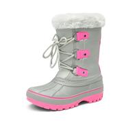 DREAM PAIRS Bambini Ragazza Stivali da Neve Inverno Stivaletti Impermeabile Antiscivolo Caloroso Stivali Ragazzino,Size 32,Grigio/Fucsia,Forester