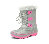 DREAM PAIRS Bambini Ragazza Stivali da Neve Inverno Stivaletti Impermeabile Antiscivolo Caloroso Stivali Ragazzino,Size 35,Grigio/Fucsia,Forester