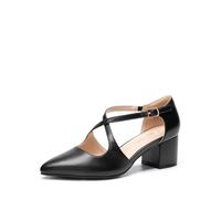 DREAM PAIRS Comode Scarpe con Tacco Largo e Cinturino Incrociato da Donna per Lavoro Feste e Sposa,Size 40,Nero-Pu,SDPU2409W