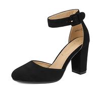 DREAM PAIRS Décolleté da Donna con Tacco Alto e Largo e Grosse Décolleté da Sposa con Punta Chiusa,Size 38,Nero/Nabuk,Angela