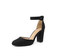 DREAM PAIRS Décolleté da Donna con Tacco Alto e Largo e Grosse Décolleté da Sposa con Punta Chiusa,Size 36.5,Camoscio/Nero,Angela