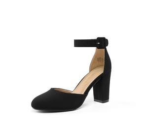 DREAM PAIRS Décolleté da Donna con Tacco Alto e Largo e Grosse Décolleté da Sposa con Punta Chiusa,Size 36.5,Nero/Nabuk,Angela