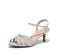 DREAM PAIRS Donna Sandalo Tacco Basso Scarpe Classiche con Tacco a Tonda per Balli Nuziali Festa,Size 38,Argento,NINA-166