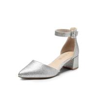 DREAM PAIRS Donna Scarpe con Tacco Largo Classici e Punta a Punta Décolleté con Cinturino alla Caviglia,Size 38,Argento Glitter,SDPU2438W-E