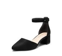 DREAM PAIRS Donna Scarpe con Tacco Largo Classici e Punta a Punta Décolleté con Cinturino alla Caviglia,Size 38,Camoscio-Nero,SDPU2438W-E