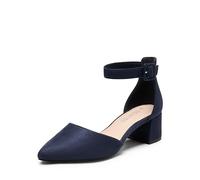 DREAM PAIRS Donna Scarpe con Tacco Largo Classici e Punta a Punta Décolleté con Cinturino alla Caviglia,Size 38,Blu Marino-Scamosciato,SDPU2438W-E