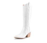 DREAM PAIRS Donna Stivali Alti al Ginocchio con Tacco A Blocco Donna Casual Boots, Size 38.5, Bianco, SDKB224W